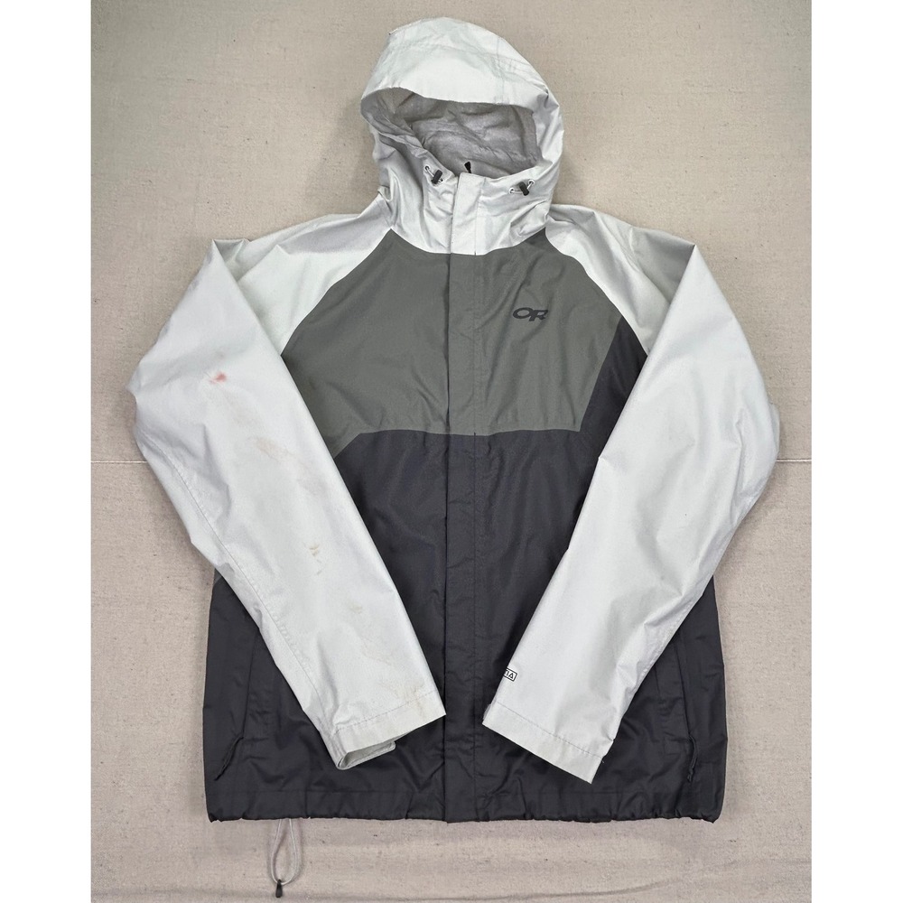 Outdoor‎ Research M's Apollo Rain Jacket Mens Large Grey White Colorblock Shell